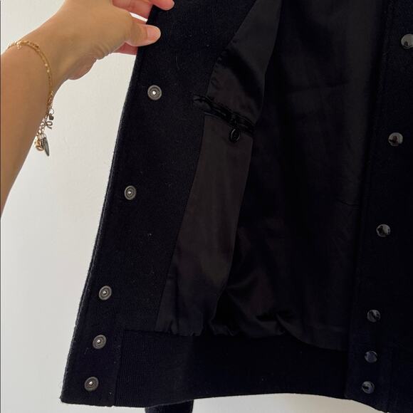 Saint Laurent Wool Bomber Jacket Black Leather Trim Size 46 (S) Made in Italy - Picture 8 of 13